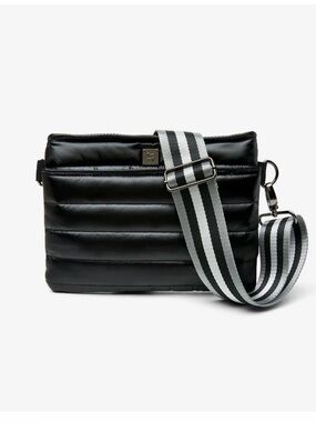 THINK ROYLN Black Quilted Crossbody with Striped Strap